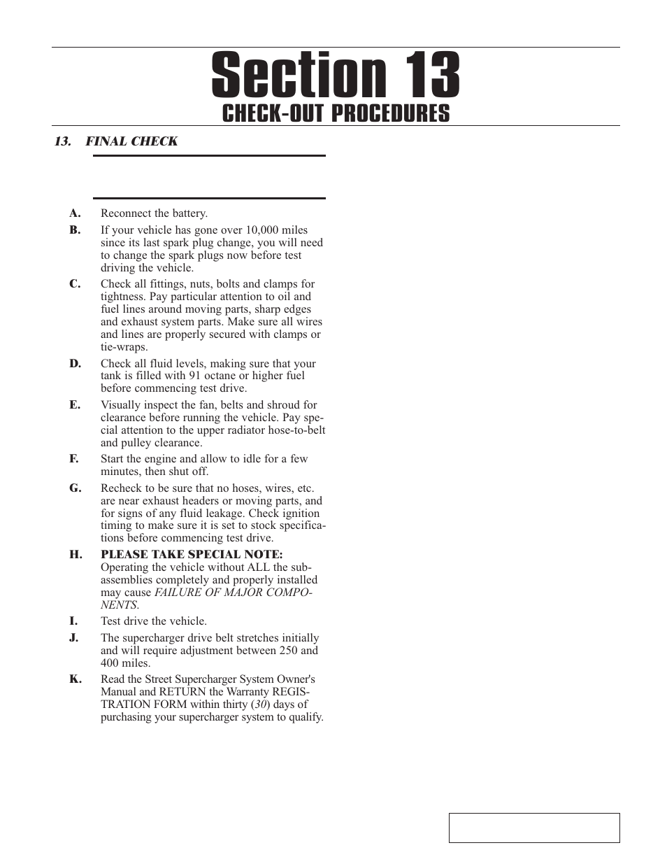 Check-out procedures, 0 check out procedures, Check-out procedures -1 | Check out procedures -1 | Paxton Superchargers Mustang Novi 1220 User Manual | Page 31 / 32