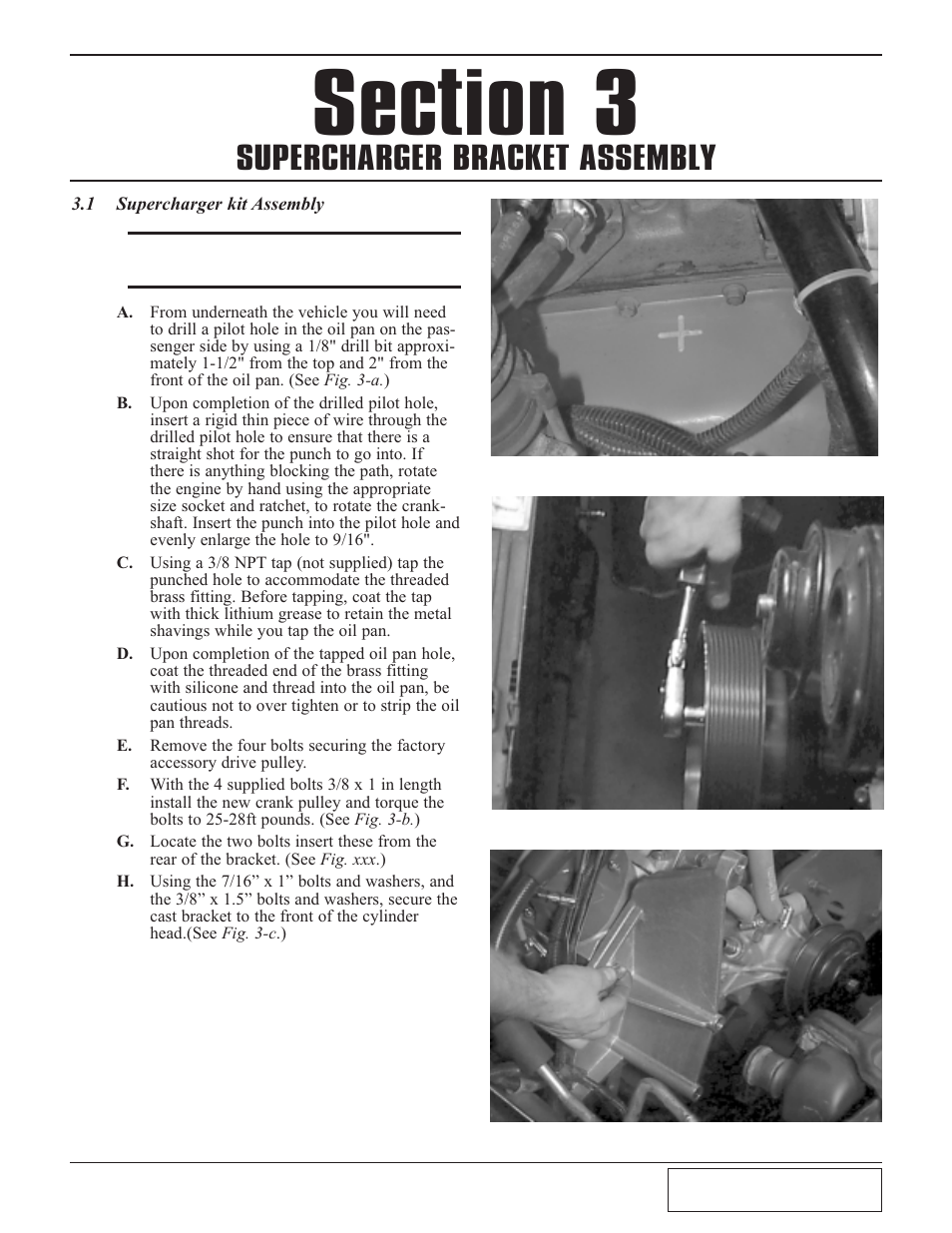 1 supercharger installatio, Supercharger installation and assembly -1, Supercharger bracket assembly | Paxton Superchargers Mustang Novi 2000 User Manual | Page 13 / 32