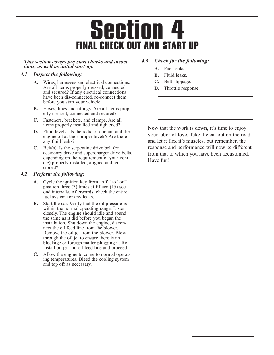 Final check out and start up | Paxton Superchargers Mustang Novi 2000 User Manual | Page 19 / 32