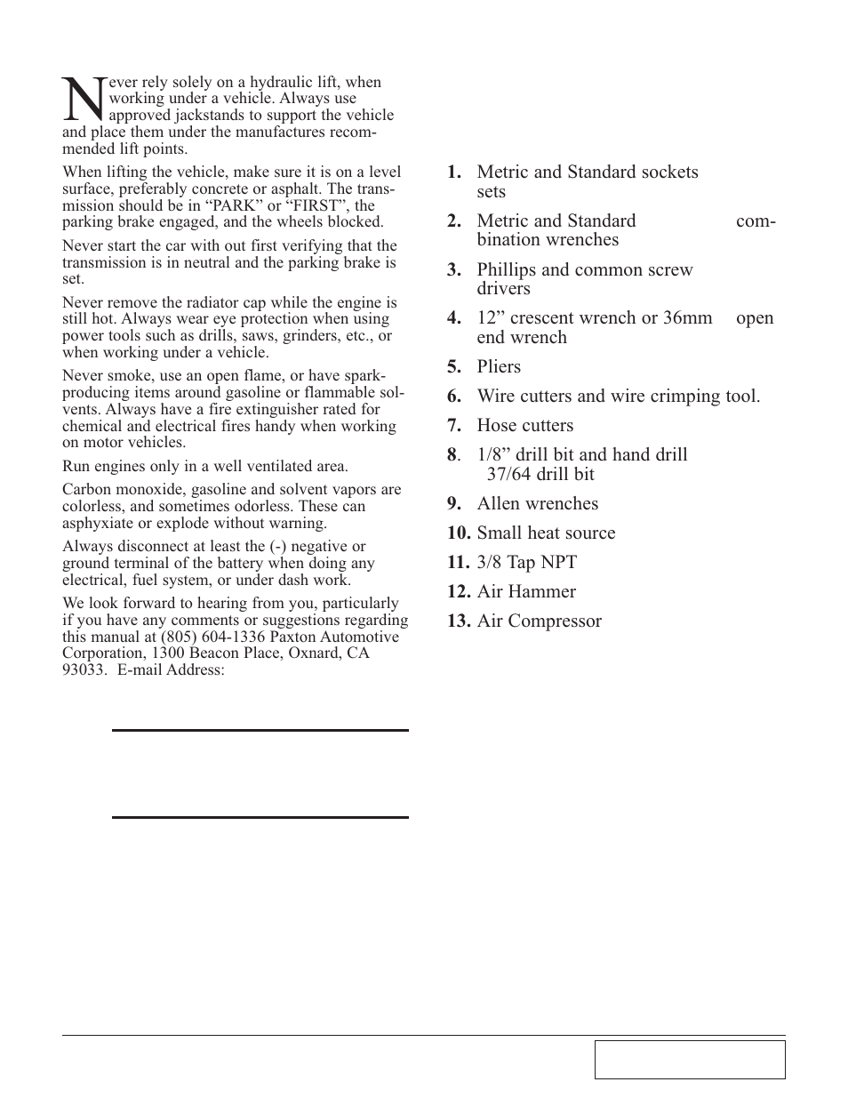 Recommended tools for installation | Paxton Superchargers Mustang Novi 2000 User Manual | Page 5 / 32