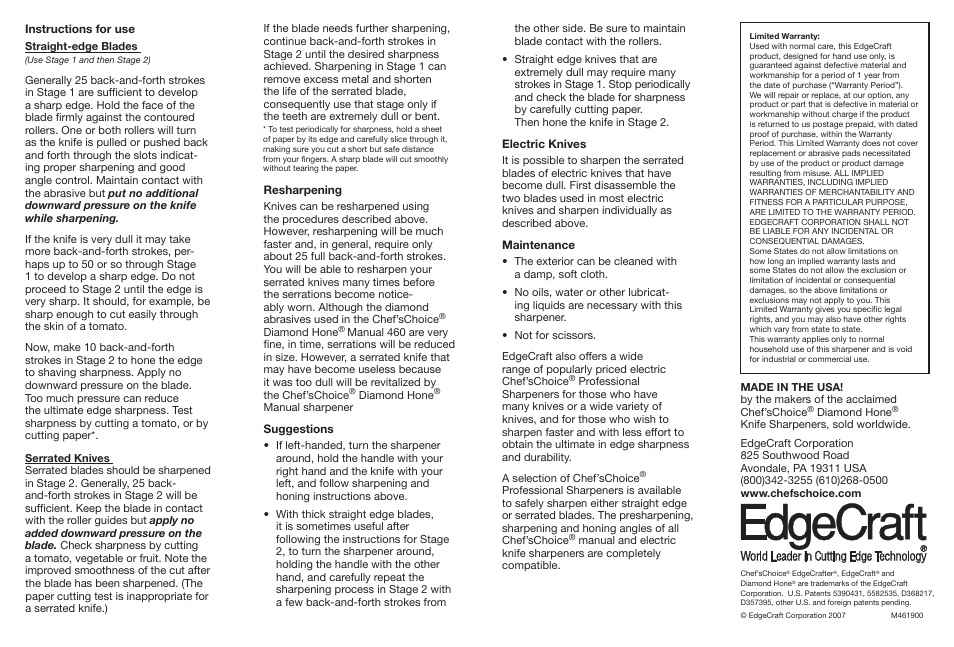 460 instructions07pg2.pdf | Chef's Choice 2 Stage 460 User Manual | Page 2 / 2