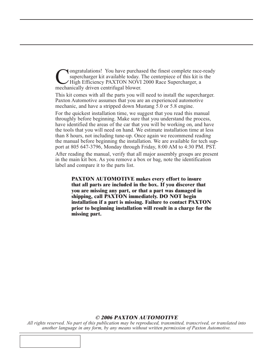 Foreword | Paxton Superchargers Mustang Renegade Class User Manual | Page 2 / 24
