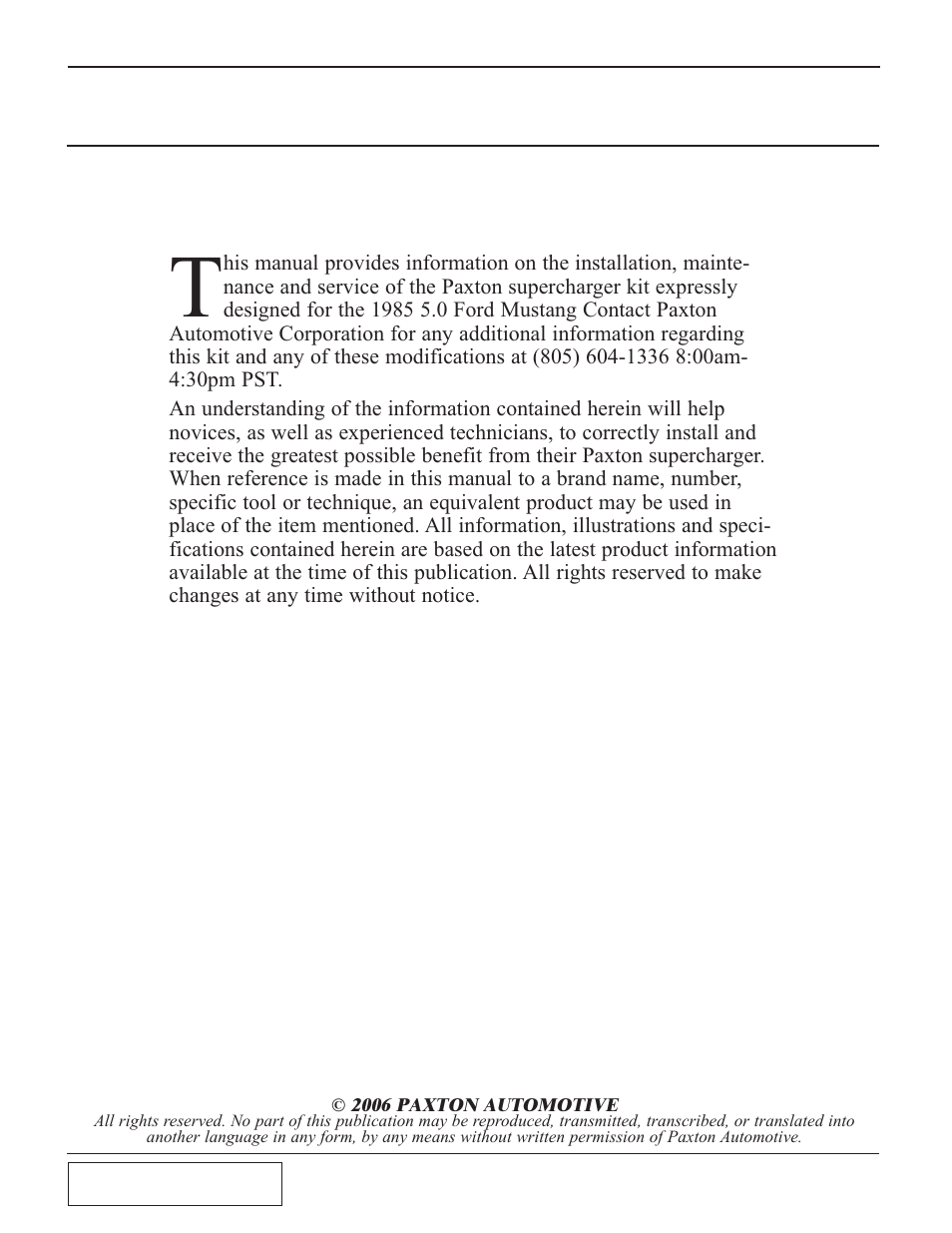 Foreword | Paxton Superchargers Carbureted Mustang Novi 2000 User Manual | Page 2 / 38