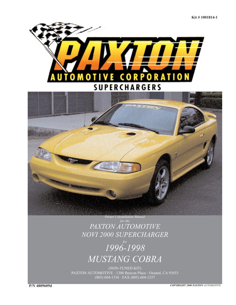 Paxton Superchargers Ford Mustang Cobra NOVI 2000 User Manual | 17 pages