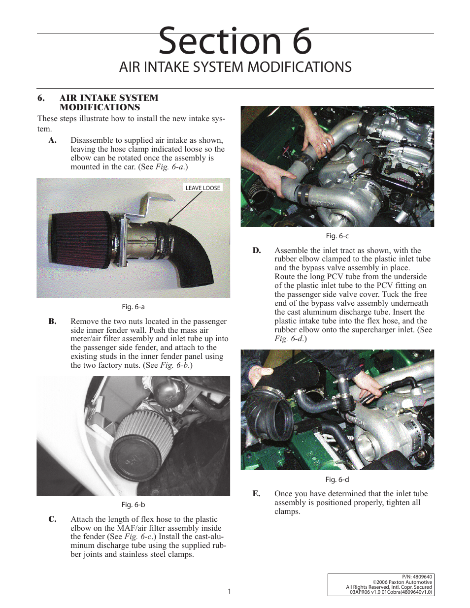 Air intake system modifications | Paxton Superchargers Mustang Cobra, NOVI 1000 System User Manual | Page 23 / 32