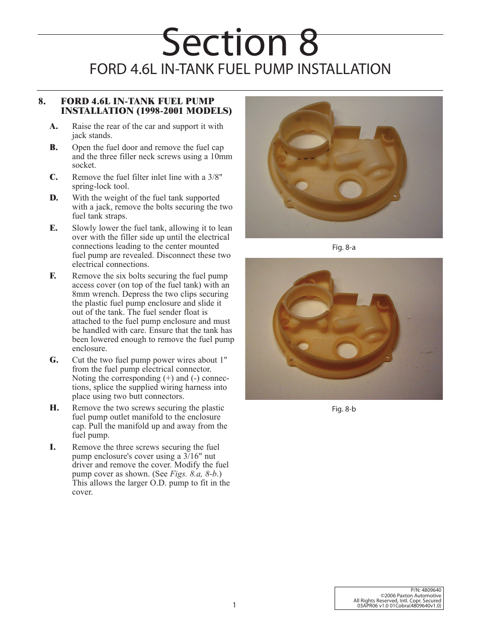 Ford 4.6l in-tank fuel pump installation | Paxton Superchargers Mustang Cobra, NOVI 1000 System User Manual | Page 27 / 32