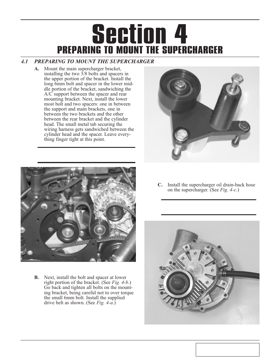 1 preparing to mount the s, Preparing to mount the supercharger -1, Preparing to mount the supercharger | Paxton Superchargers Ford Mustang GT User Manual | Page 15 / 44