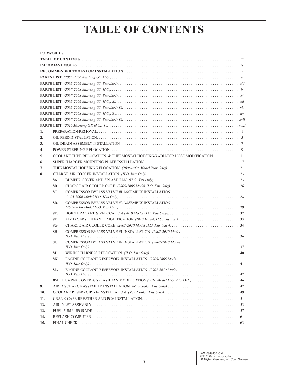 Paxton Superchargers Ford Mustang GT User Manual | Page 3 / 85