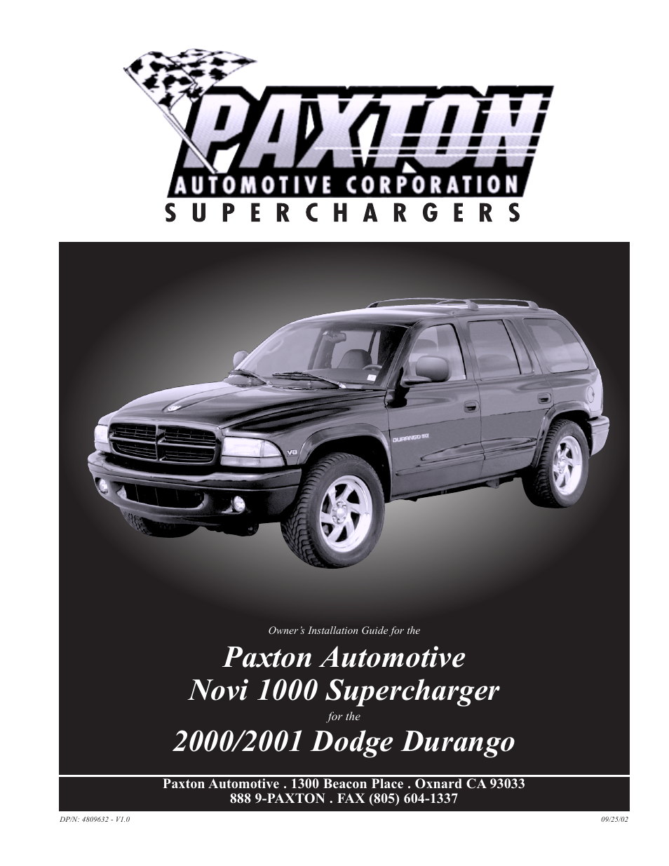 Paxton Superchargers Dodge Durango User Manual | 34 pages