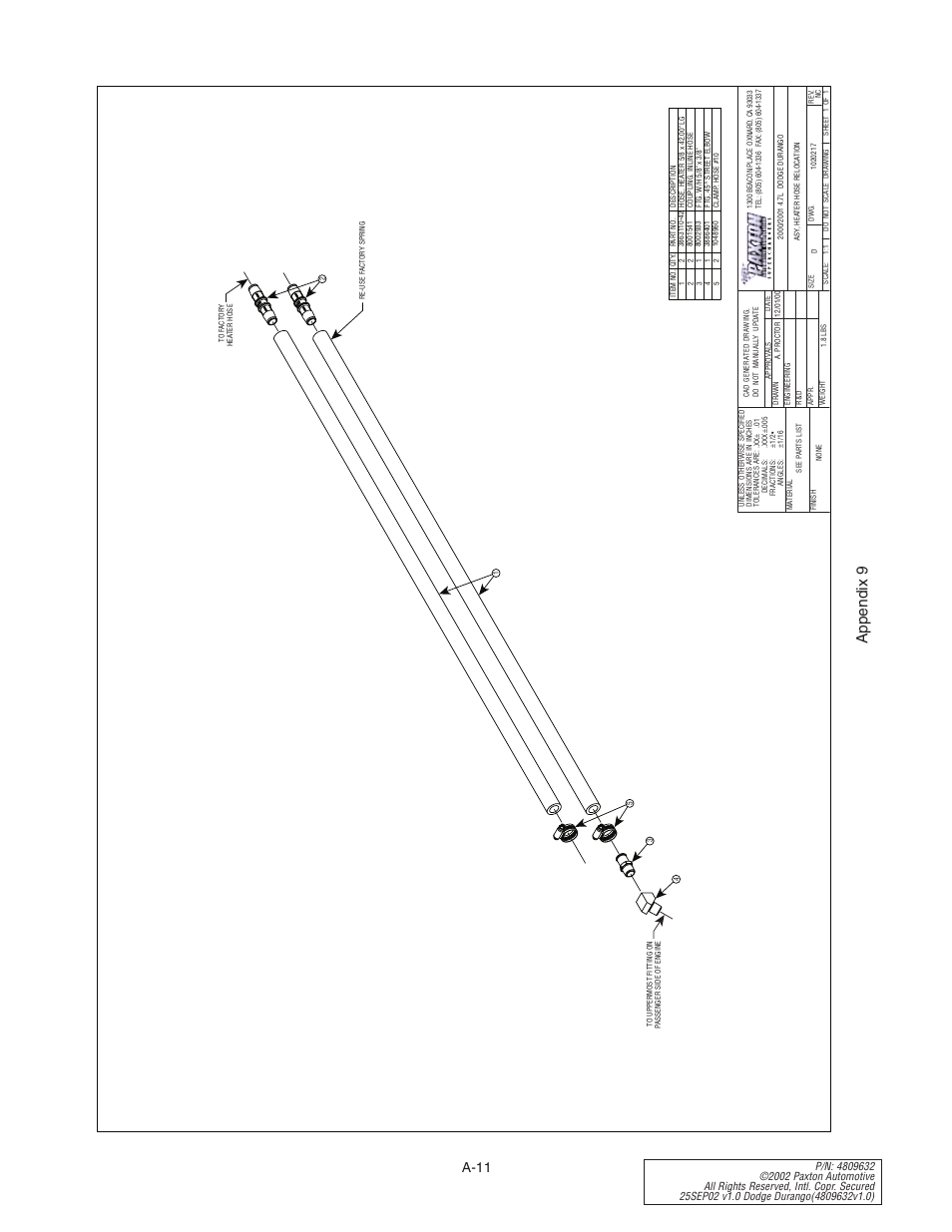 Appendix 9, A-11 | Paxton Superchargers Dodge Durango User Manual | Page 29 / 34