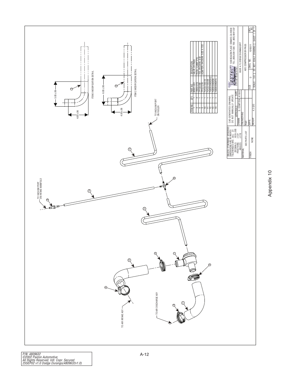 Appendix 10, A-12 | Paxton Superchargers Dodge Durango User Manual | Page 30 / 34