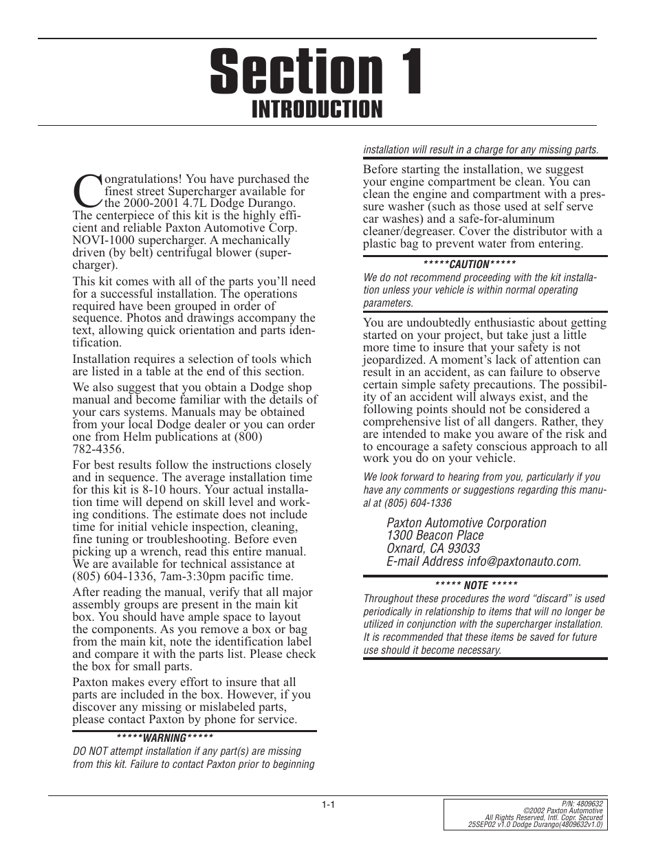 Introduction | Paxton Superchargers Dodge Durango User Manual | Page 5 / 34
