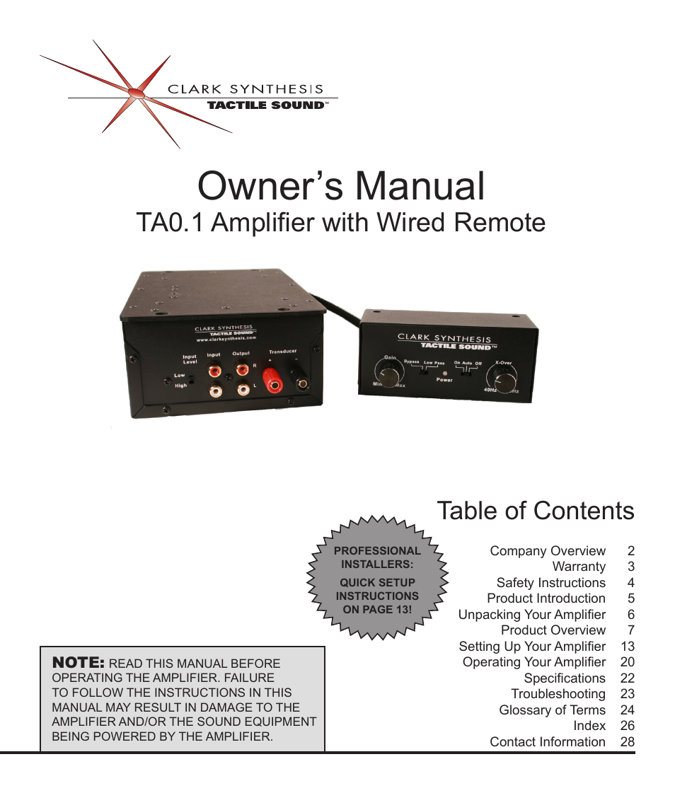 Clark Synthesis TACTILE SOUND TA0.1 User Manual | 28 pages
