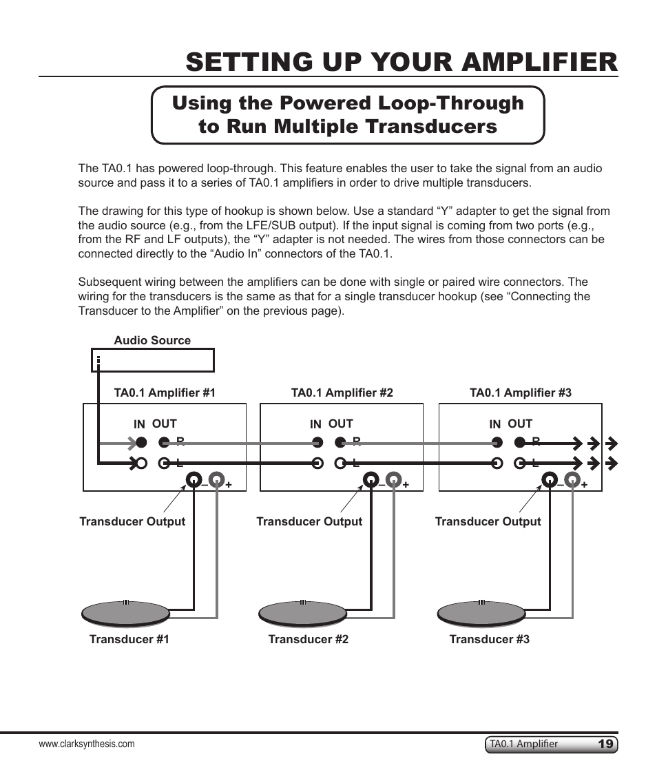 Setting up your amplifier | Clark Synthesis TACTILE SOUND TA0.1 User Manual | Page 19 / 28
