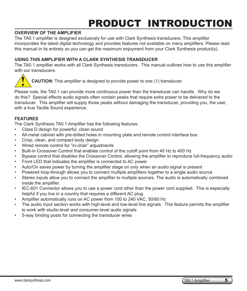Product introduction | Clark Synthesis TACTILE SOUND TA0.1 User Manual | Page 5 / 28