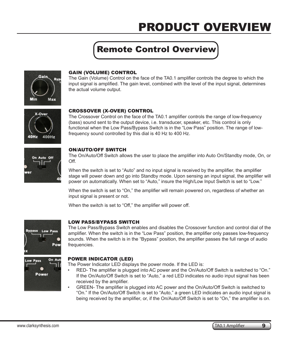 Product overview, Remote control overview | Clark Synthesis TACTILE SOUND TA0.1 User Manual | Page 9 / 28