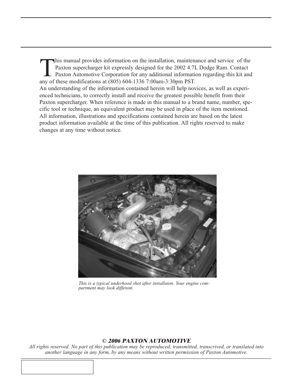 Foreword | Paxton Superchargers 4.7 Dodge Ram User Manual | Page 2 / 34