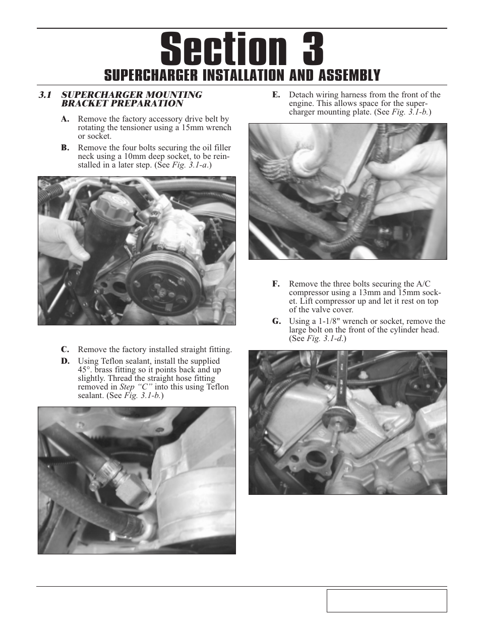 Supercharger installation, 1 supercharger mounting br, Supercharger installation and assembly -1 | Supercharger mounting bracket preparation -1, Supercharger installation and assembly | Paxton Superchargers 4.7 Dodge Ram User Manual | Page 9 / 34