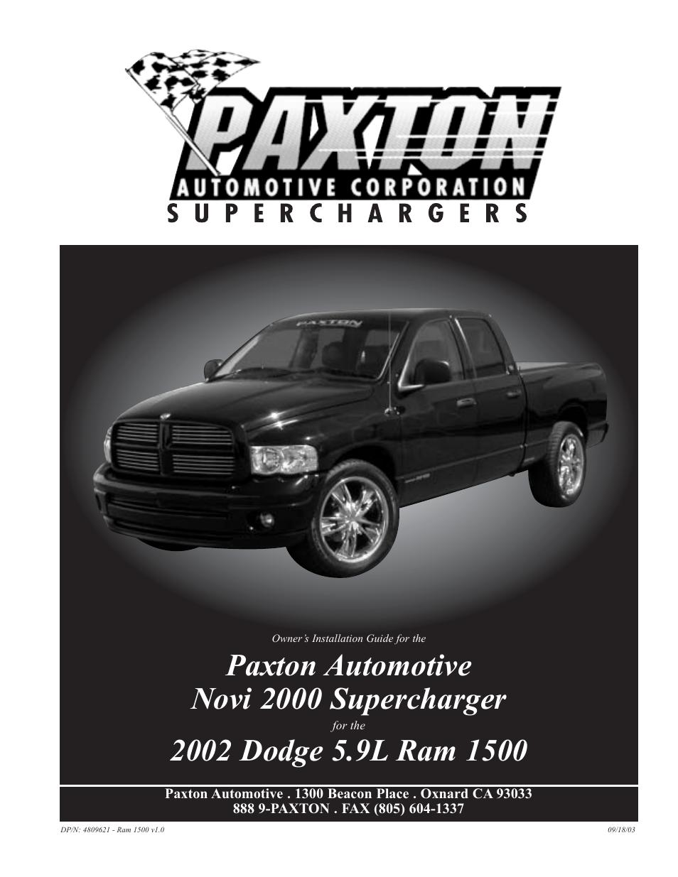 Paxton Superchargers 5.9 Dodge Ram User Manual | 40 pages