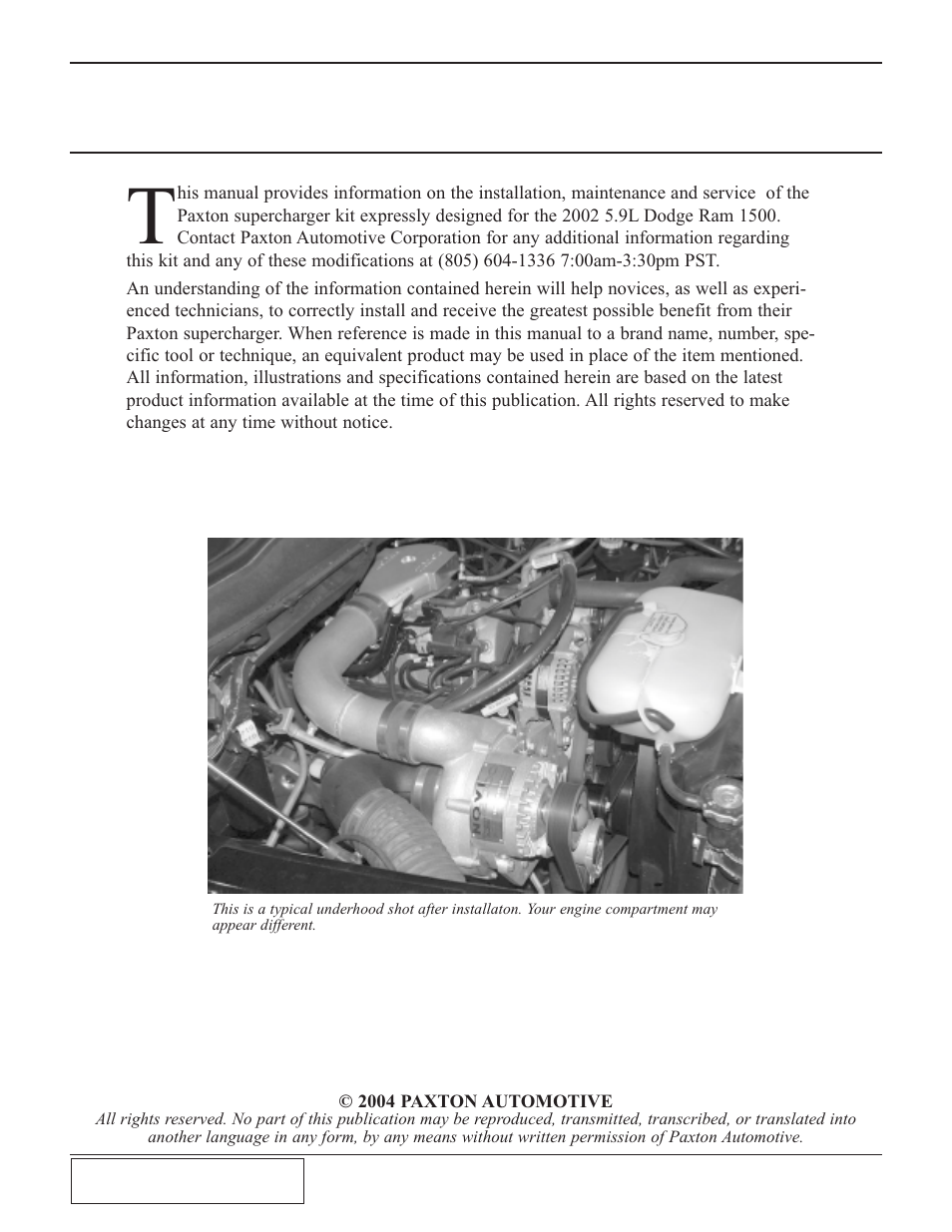 Foreword | Paxton Superchargers 5.9 Dodge Ram User Manual | Page 2 / 40