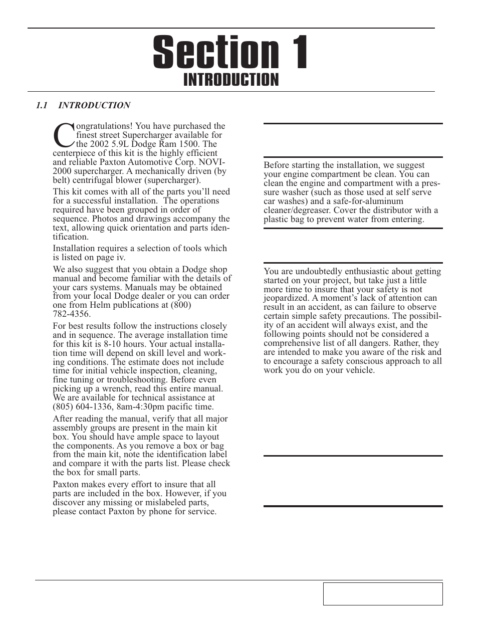 1 introduction, Introduction -1, Introduction | Paxton Superchargers 5.9 Dodge Ram User Manual | Page 5 / 40