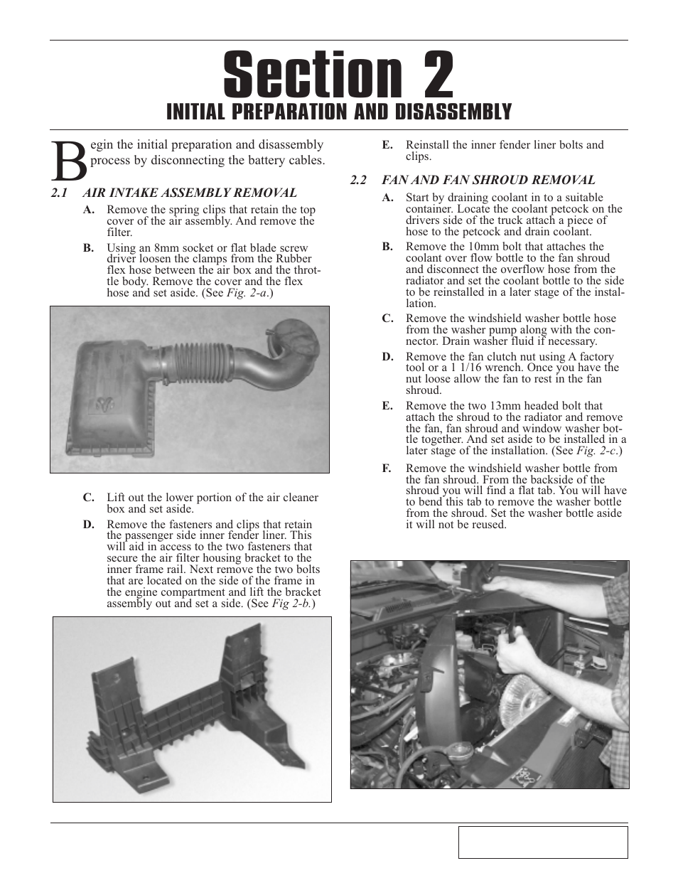 1 initial preparation and, Initial preparation and disassembly -1, Initial preparation and disassembly | Paxton Superchargers 5.9 Dodge Ram User Manual | Page 7 / 40