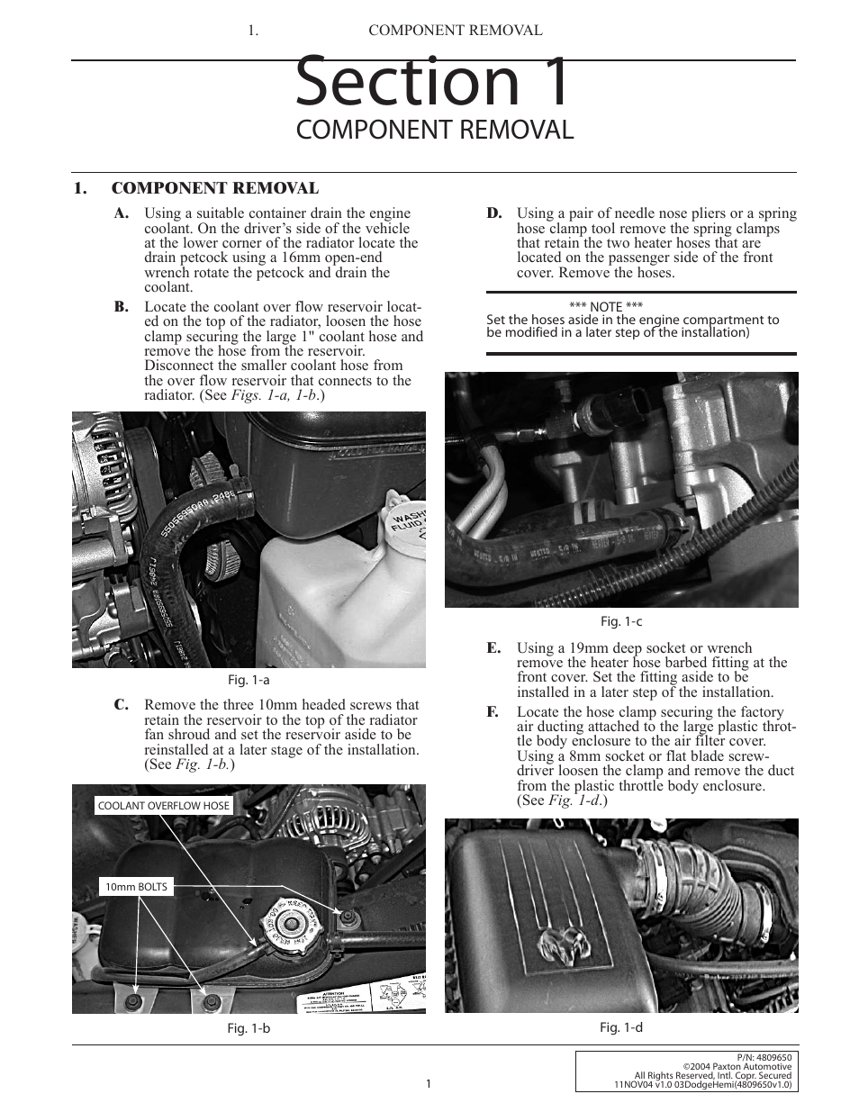 Component removal | Paxton Superchargers 5.7L Dodge Hemi User Manual | Page 9 / 42