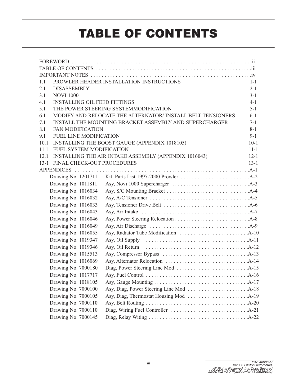 Paxton Superchargers Plymouth Prowler User Manual | Page 3 / 58