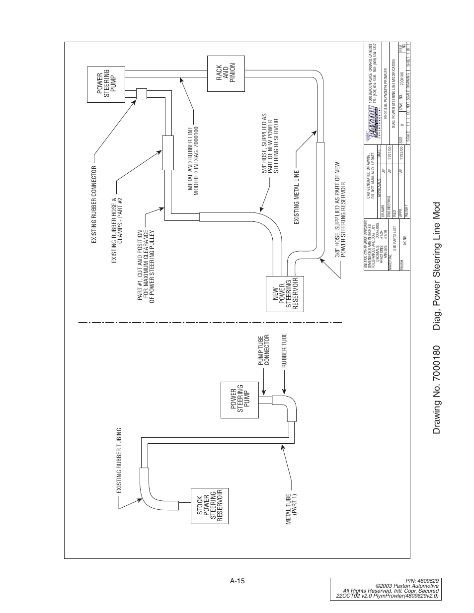 Drawing no. 7000180 diag, po, Drawing no. 7000180, A-15 | Paxton Superchargers Plymouth Prowler User Manual | Page 49 / 58