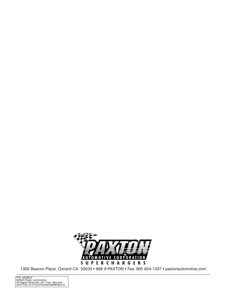 Paxton Superchargers Plymouth Prowler User Manual | Page 58 / 58