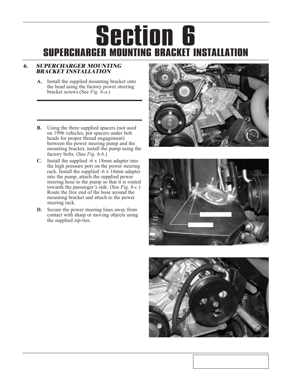 Supercharger mounting bra, Supercharger mounting bracket installation -1, Supercharger mounting bracket installation | Paxton Superchargers Dodge Viper RT/10 User Manual | Page 19 / 42