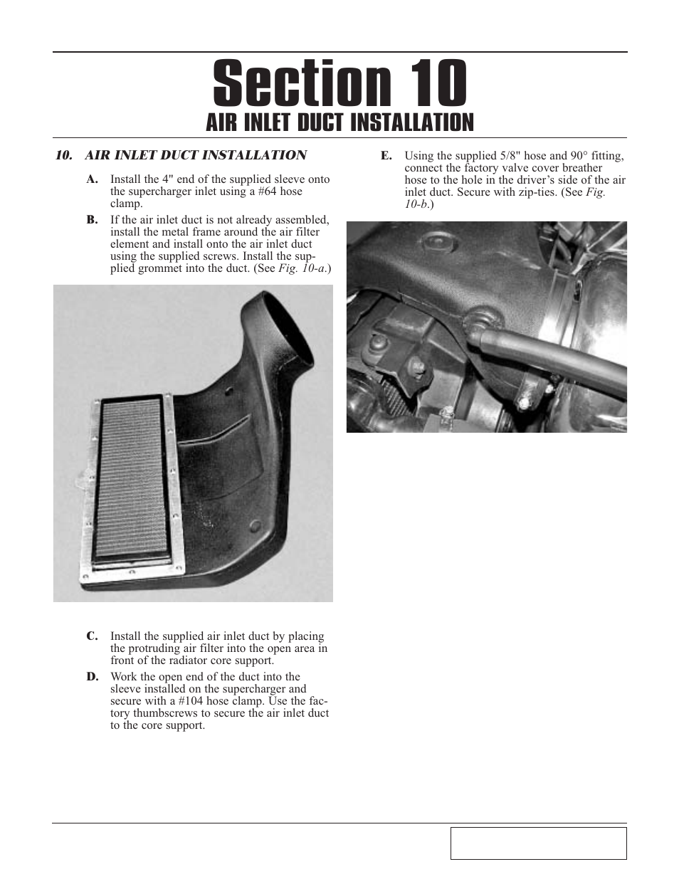 Air inlet duct installation, Air inlet duct installation -1 | Paxton Superchargers Dodge Viper RT/10 User Manual | Page 33 / 42