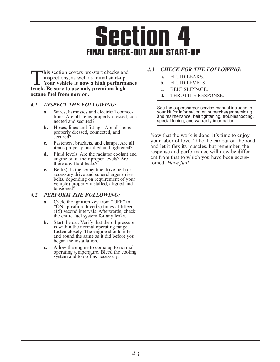 Final check-out and start-up | Paxton Superchargers Dodge V-10 Truck User Manual | Page 27 / 48