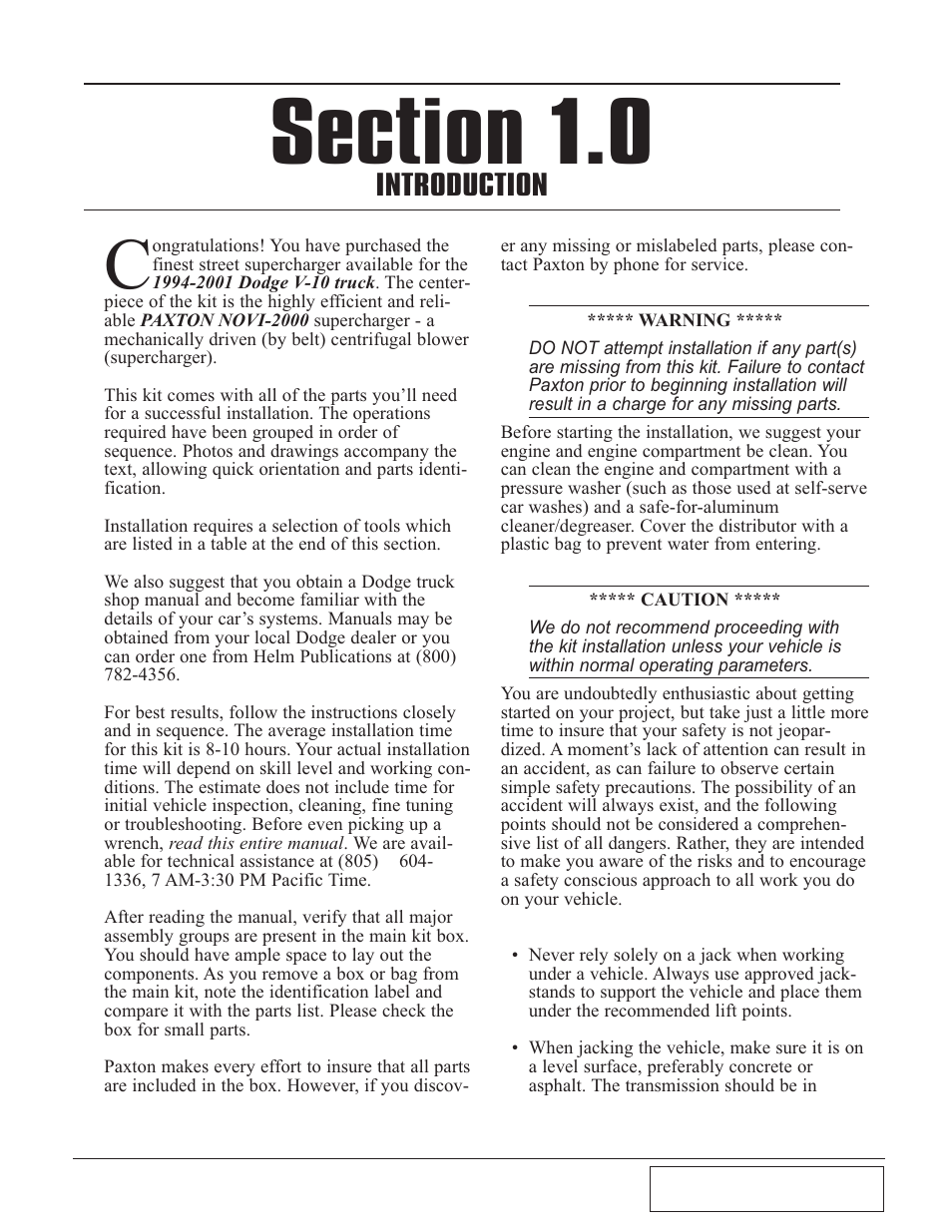 Introduction | Paxton Superchargers Dodge V-10 Truck User Manual | Page 5 / 48