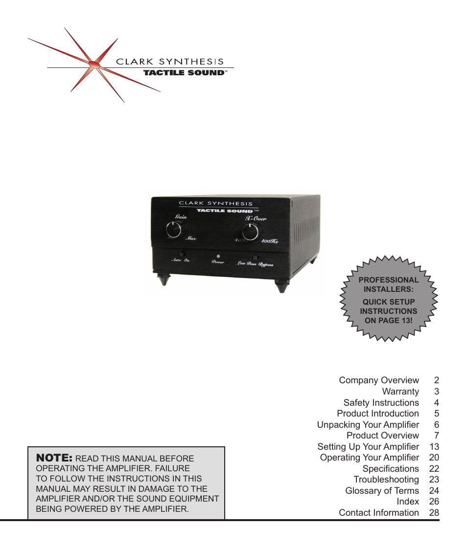 Clark Synthesis TACTILE SOUND TA1501C User Manual | 28 pages