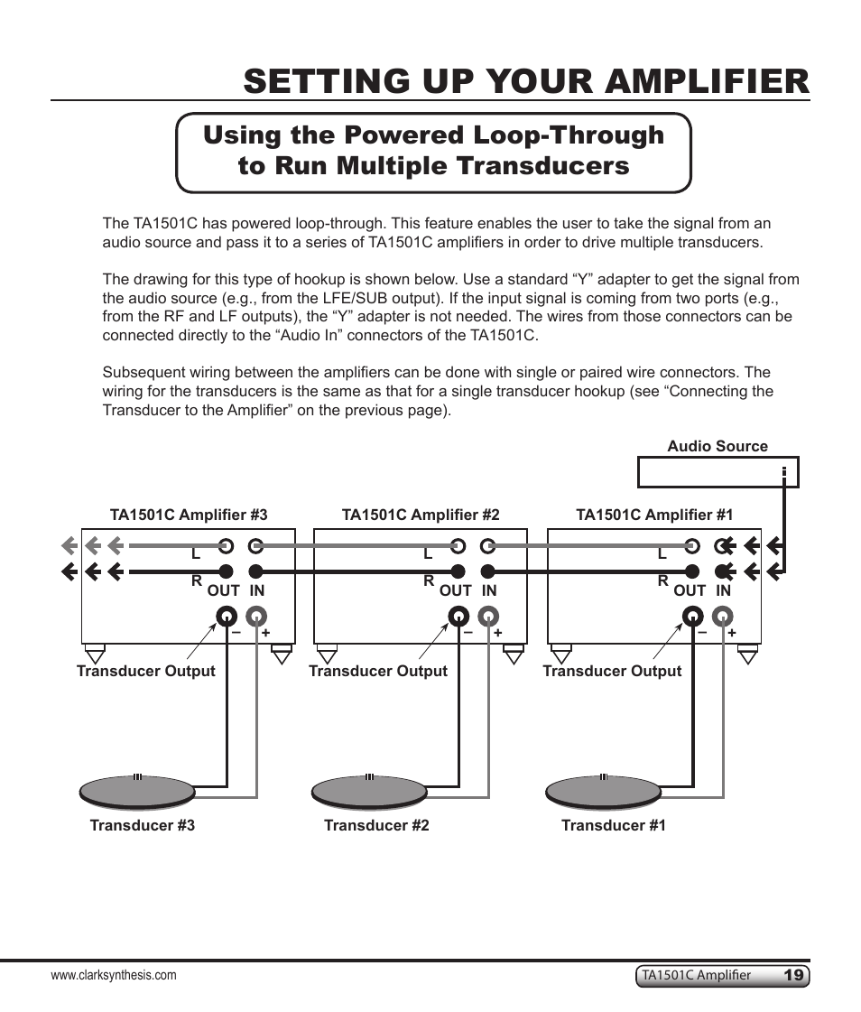 Setting up your amplifier | Clark Synthesis TACTILE SOUND TA1501C User Manual | Page 19 / 28