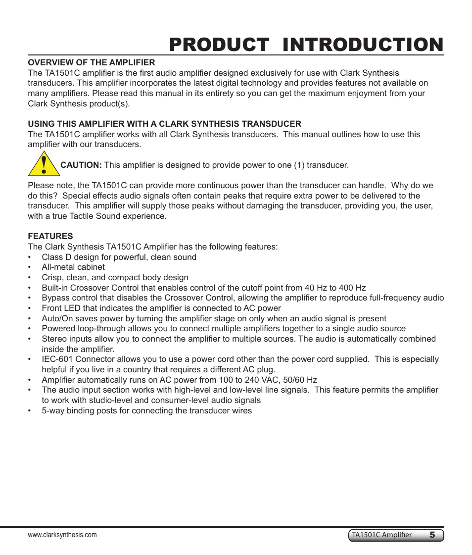 Product introduction | Clark Synthesis TACTILE SOUND TA1501C User Manual | Page 5 / 28