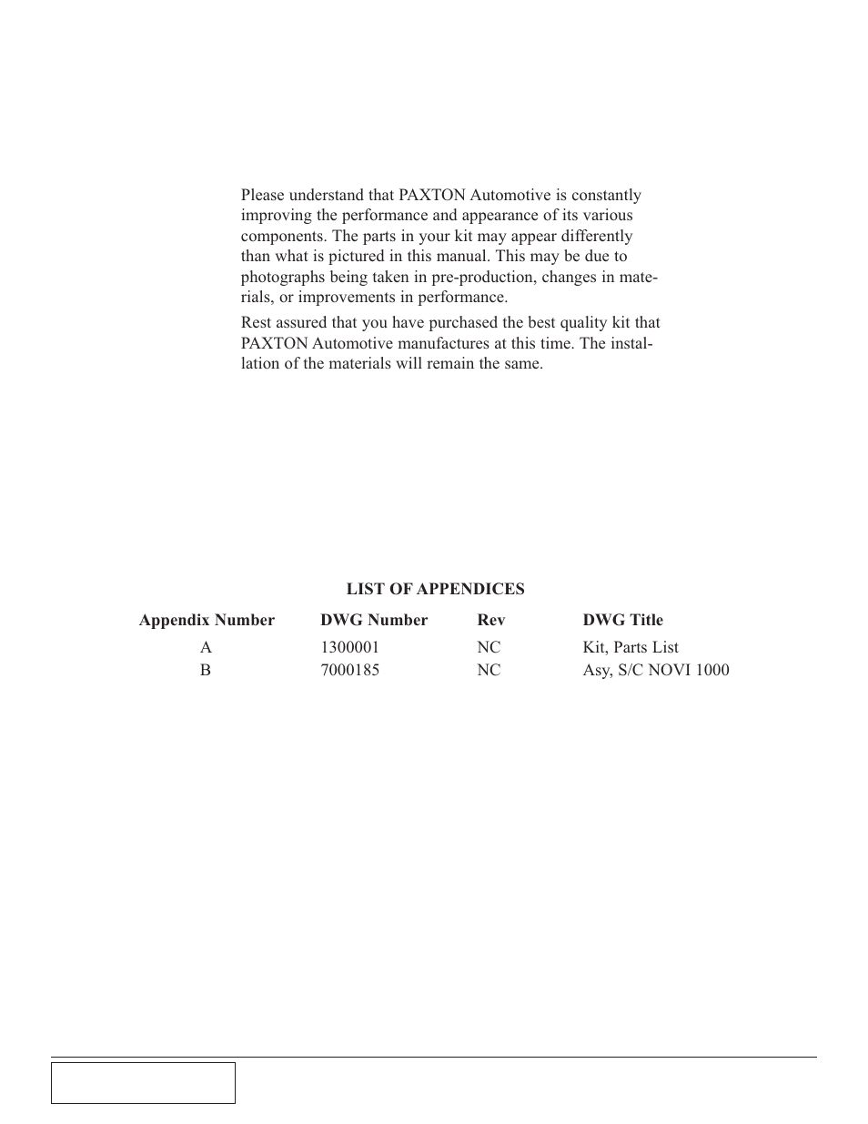 List of appendices | Paxton Superchargers Mustang Air/Air Cooler User Manual | Page 14 / 18