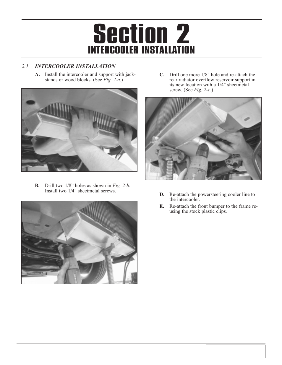 1 aftercooler installation, Aftercooler installation -1, Intercooler installation | Paxton Superchargers Mustang Air/Air Cooler User Manual | Page 9 / 18