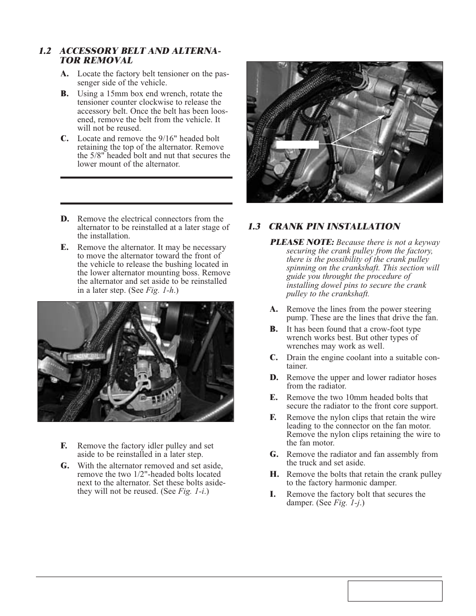 2 accessory belt and alter, 3 crank pin installation, Accessory belt and alternator removal -3 | Crank pin installation -3 | Paxton Superchargers Dodge SRT-10 Ram User Manual | Page 11 / 42