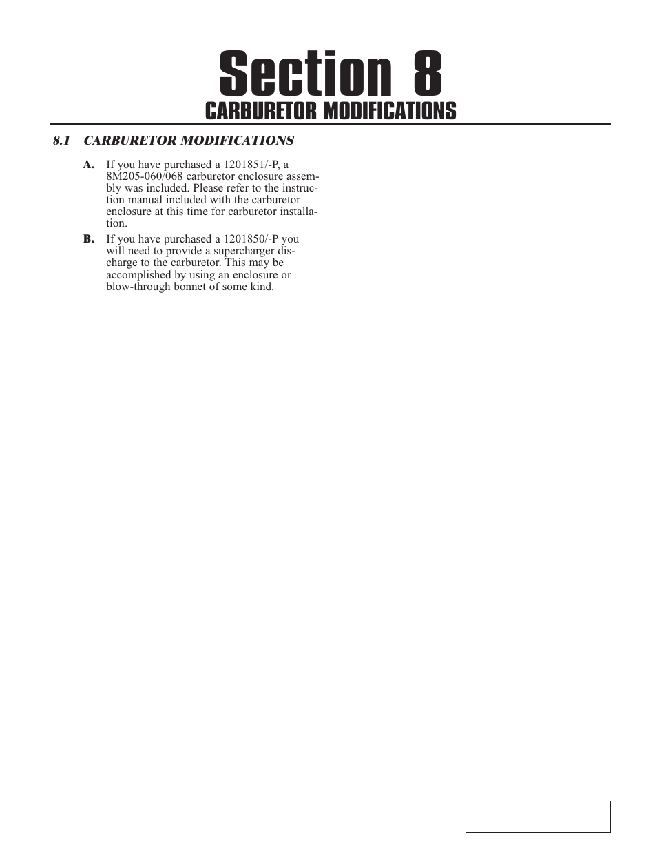 Carburetor modifications, Carburetor modifications -1 | Paxton Superchargers Universal Small Block Mopar/318 Carbureted System User Manual | Page 25 / 30