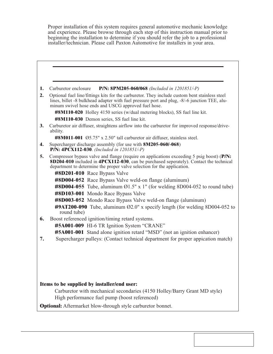 Carbureted base system suppo | Paxton Superchargers Universal Small Block Mopar/318 Carbureted System User Manual | Page 3 / 30