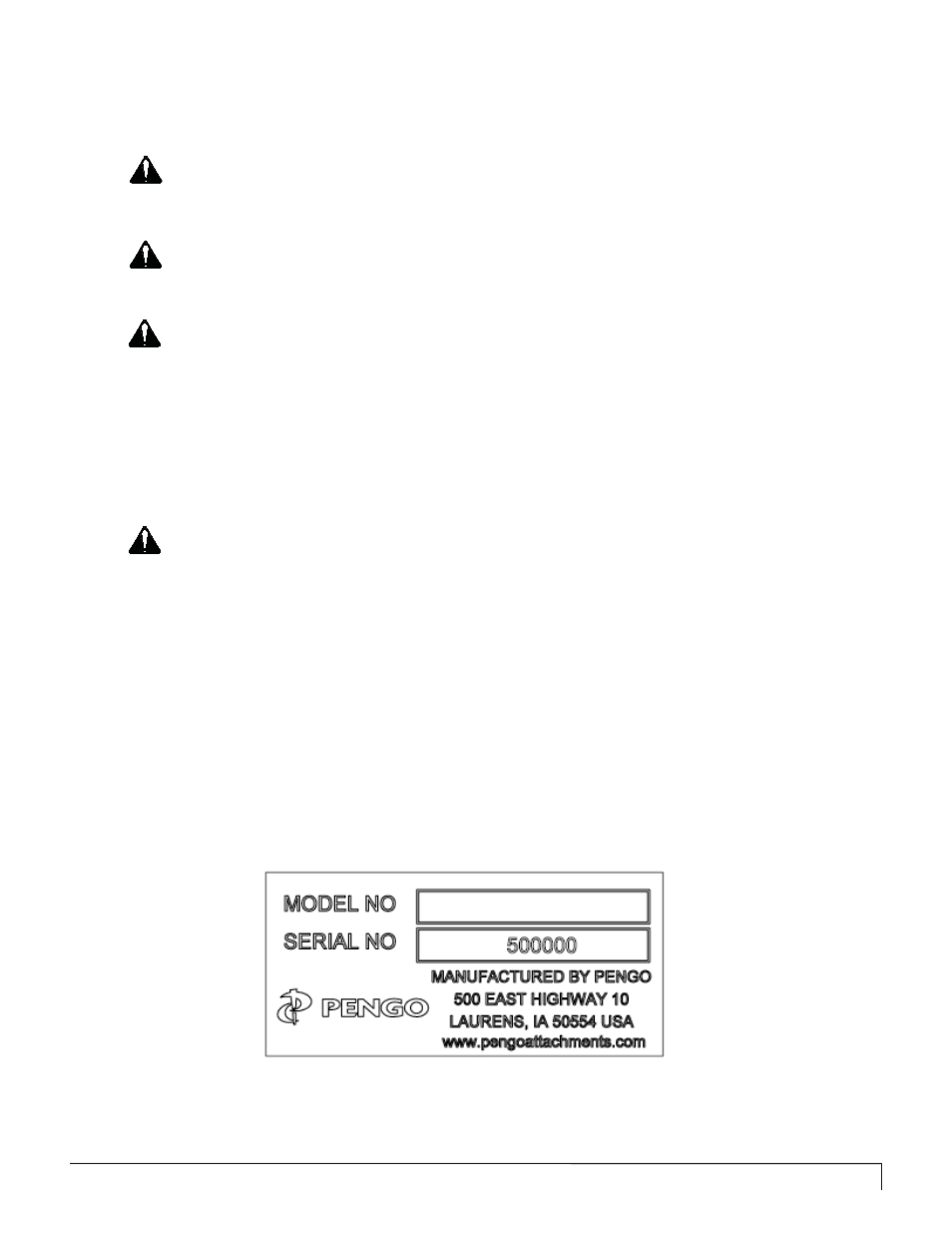 Product / equipment precautions, Serial number identification | Pengo RV-100 User Manual | Page 7 / 28
