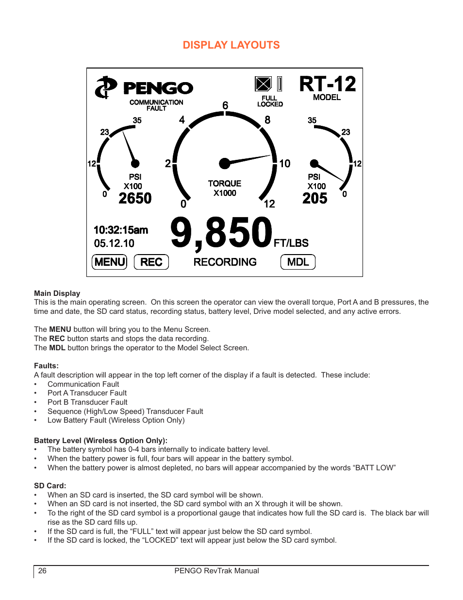 Display layouts | Pengo RevTrak User Manual | Page 26 / 32