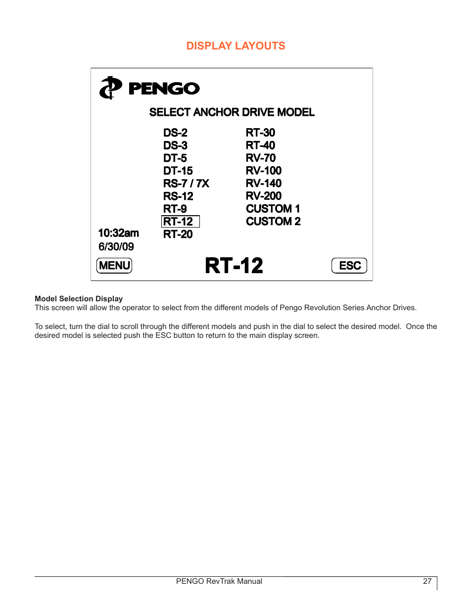 Display layouts | Pengo RevTrak User Manual | Page 27 / 32