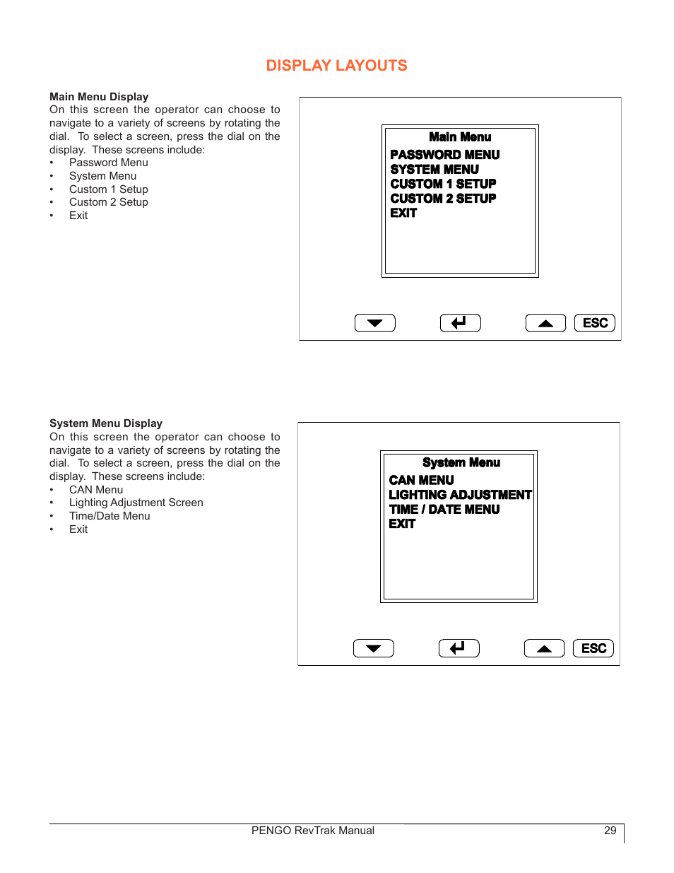 Display layouts | Pengo RevTrak User Manual | Page 29 / 32