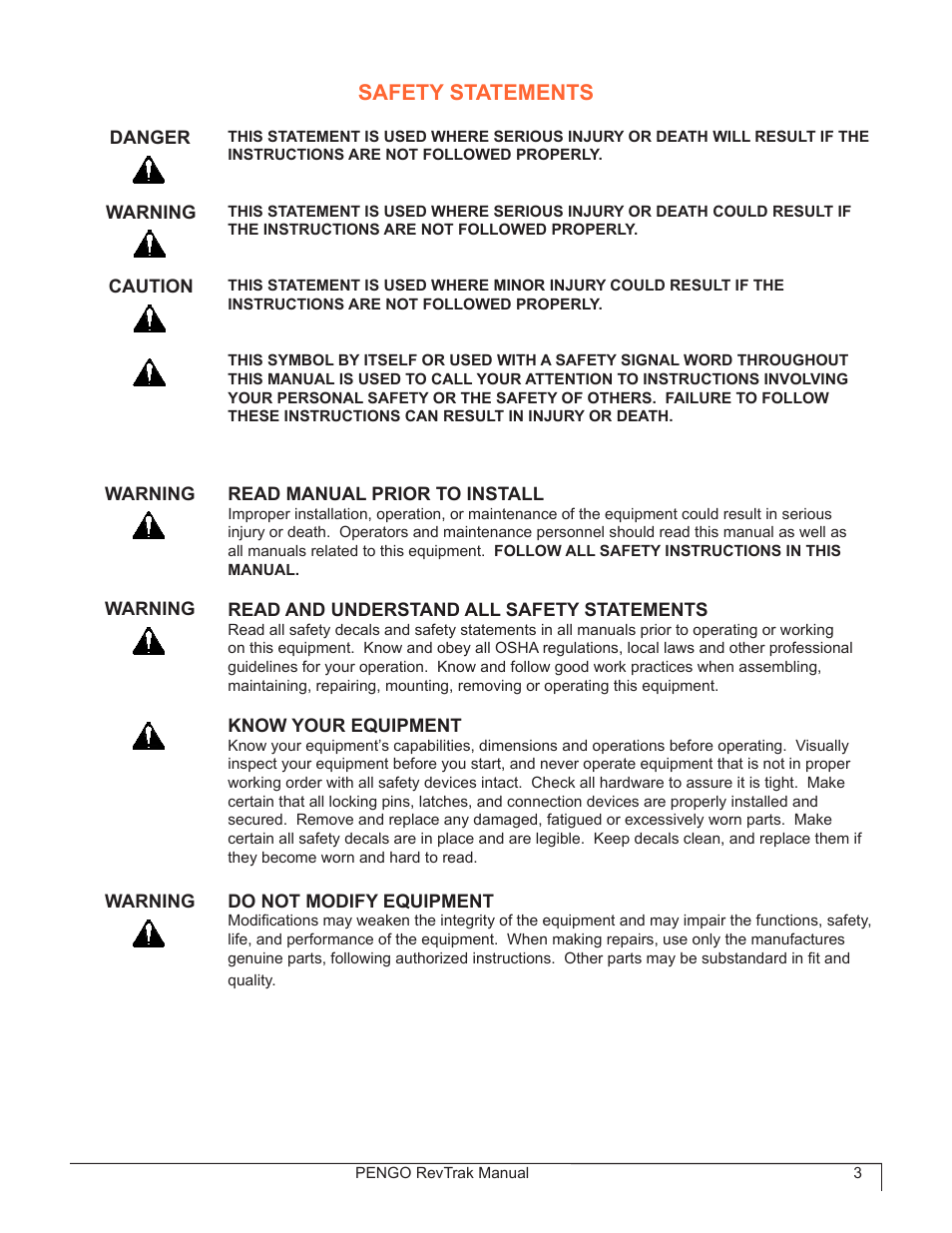 Safety statements | Pengo RevTrak User Manual | Page 3 / 32