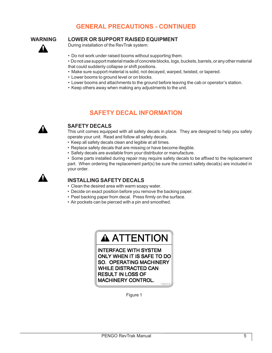 General precautions - continued, Safety decal information | Pengo RevTrak User Manual | Page 5 / 32