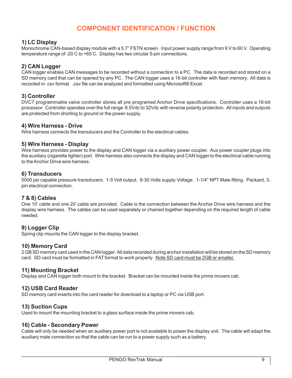 Component identification / function | Pengo RevTrak User Manual | Page 9 / 32