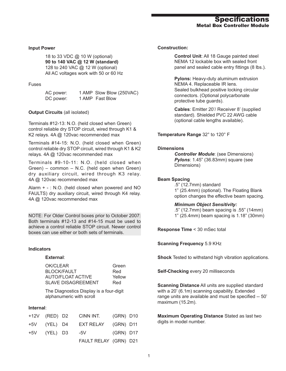 Specifications | Pinnacle Systems MG User Manual | Page 11 / 48